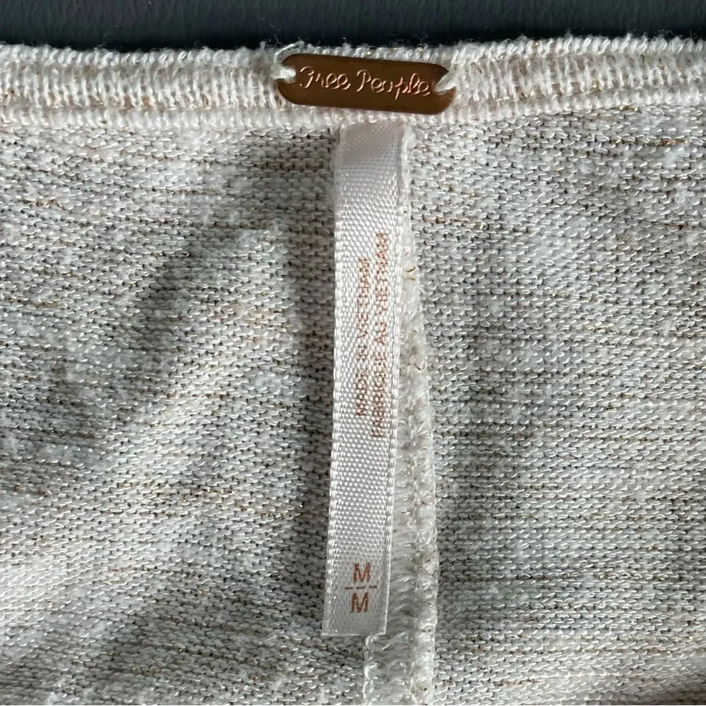 Free People Palmer Shimmer Stripe Blouson Top Cream Gold Size M